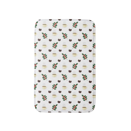 Coffee Pattern with Beans, Cups, and Coffee trees バスマット (正面縦)