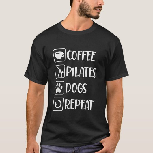 Coffee Pilates Dogs Repeat Tシャツ (正面)