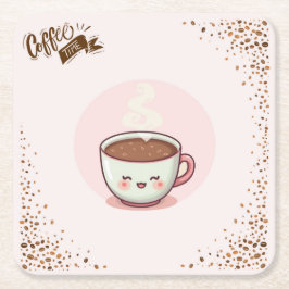 Coffee Pink Aesthetic Kwaii style Coaster スクエアペーパーコースター