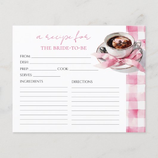 Coffee Pink Bow Bridal Shower Recipe Cards (正面)