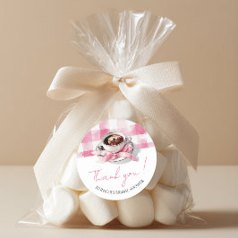Coffee Pink Bow Bridal Shower thank you ラウンドシール
