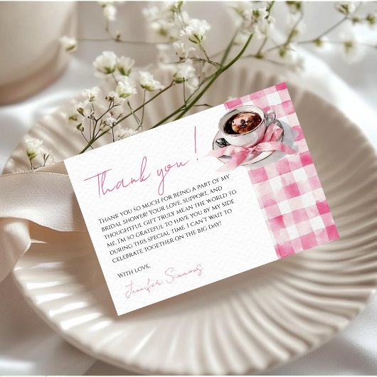 Coffee Pink Bow Bridal Shower Thank You Card エンクロージャーカード