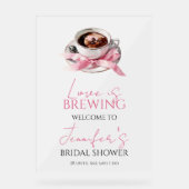 Coffee Pink Bow Bridal Shower Welcome Acrylic Sign アクリルサイン (正面)