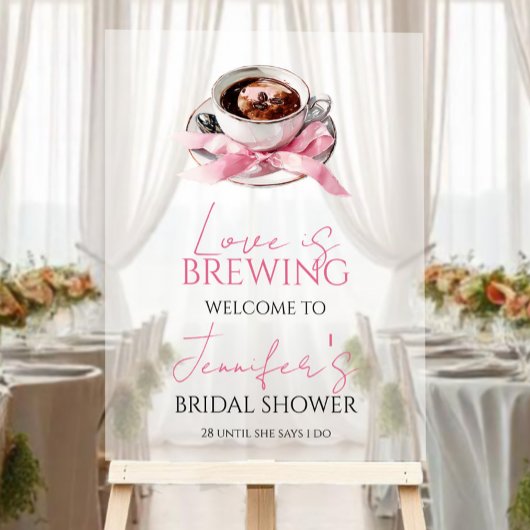Coffee Pink Bow Bridal Shower Welcome Acrylic Sign アクリルサイン