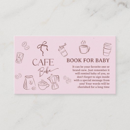 Coffee Pink Bow Cafe Bebe Book For Baby Shower エンクロージャーカード (正面)