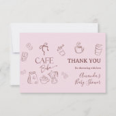 Coffee Pink Bow Cafe Bebe Girl Baby Shower サンキューカード (正面)