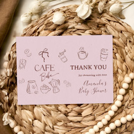 Coffee Pink Bow Cafe Bebe Girl Baby Shower サンキューカード