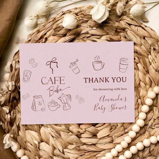Coffee Pink Bow Cafe Bebe Girl Baby Shower サンキューカード