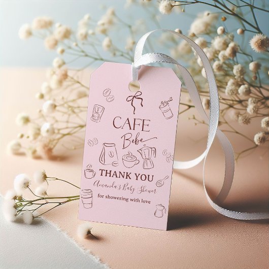 Coffee Pink Bow Cafe Bebe Girl Baby Shower Decor ギフトタグ