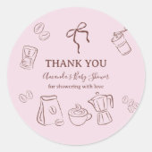 Coffee Pink Bow Cafe Bebe Girl Baby Shower Decor ラウンドシール (正面)