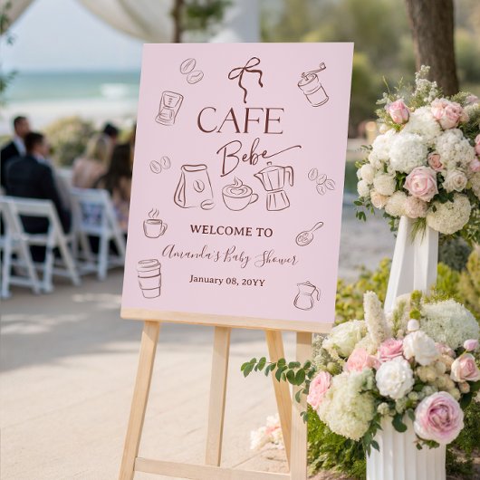 Coffee Pink Bow Cafe Bebe Girl Baby Shower Welcome ポスター