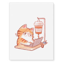 Coffee-Powered Cat Temporary Tattoo