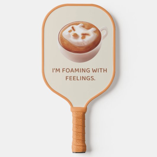 Coffee Pun: Iron T Foaming With Feelings Art ピックルボールラケット (正面)