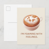 Coffee Pun: Iron T Foaming With Feelings Art 案内ポストカード (正面/裏面)