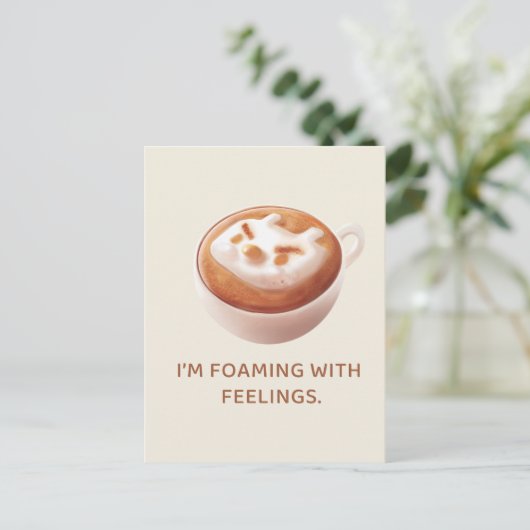 Coffee Pun: Iron T Foaming With Feelings Art 案内ポストカード (スタンド正面)