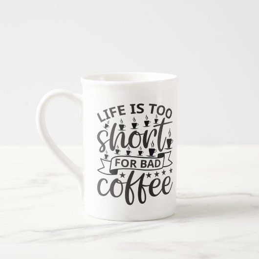 Coffee Quote Mug – Life’s Too Short for Bad Brews ボーンチャイナマグカップ (左)