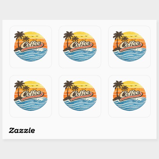 Coffee Retro Sunset Design スクエアシール (シート)