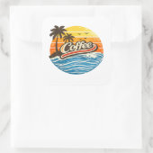 Coffee Retro Sunset Design スクエアシール (バッグ)