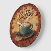 Coffee Rustic Farmhouse Bar Vintage Kitchen ラージ壁時計 (傾斜)