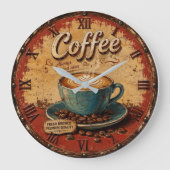 Coffee Rustic Farmhouse Bar Vintage Kitchen ラージ壁時計 (正面)