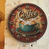 Coffee Rustic Farmhouse Bar Vintage Kitchen ラージ壁時計