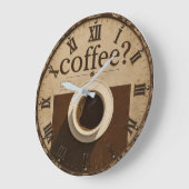Coffee? Rustic Farmhouse Vintage Coffee Lover ラージ壁時計 (傾斜)