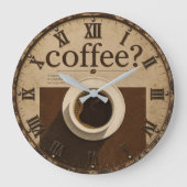 Coffee? Rustic Farmhouse Vintage Coffee Lover ラージ壁時計 (正面)