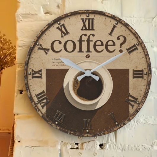 Coffee? Rustic Farmhouse Vintage Coffee Lover ラージ壁時計