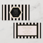 Coffee Shop Black and Cream Stripes with Gold 名刺 (正面/裏面)