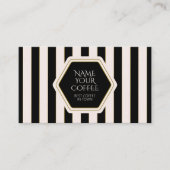 Coffee Shop Black and Cream Stripes with Gold 名刺 (正面)