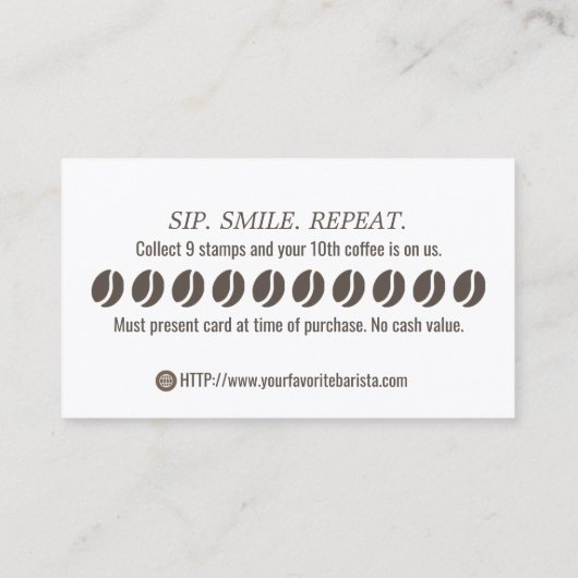 Coffee Shop Loyalty Card Professional Modern Custo 名刺 (裏面)