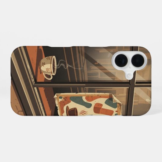 Coffee Shop Window View iPhone 16ケース (裏面横)