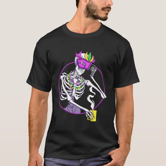 Coffee  Skeleton Mardi Gras Celebration Tシャツ (正面)
