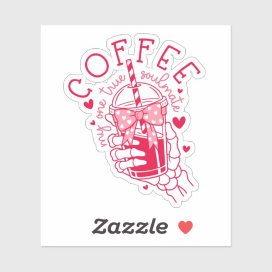Coffee Soulmate Red Hearts Skeleton Hand  シール (シート)