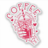 Coffee Soulmate Red Hearts Skeleton Hand  シール (正面)