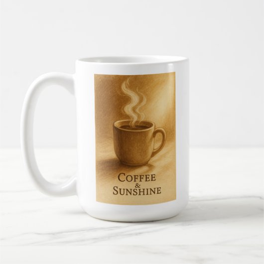 Coffee & Sunshine – Cozy Morning Sepia Art コーヒーマグカップ (左)