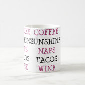 Coffee Sunshine Naps Tacos Wine コーヒーマグカップ (中央)