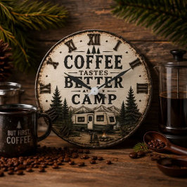 Coffee Tastes Better at Camp Rustic ラージ壁時計