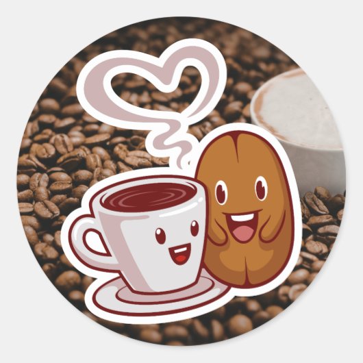 Coffee Thank You Sticker Brown Beans Style ラウンドシール (正面)