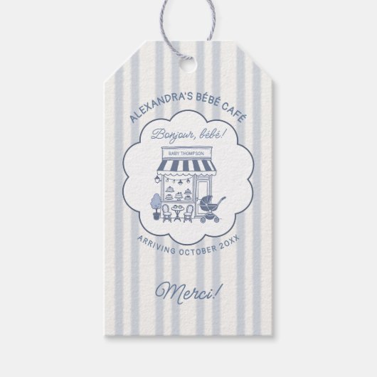 Coffee Theme Bebe Brunch Dusty Blue Baby Shower ギフトタグ (正面)