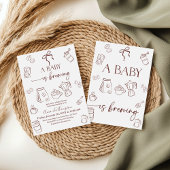 Coffee Theme Beige Bow Baby is Brewing Baby Shower 招待状