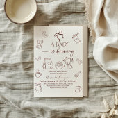 Coffee Theme Beige Bow Baby is Brewing Baby Shower 招待状