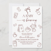 Coffee Theme Beige Bow Baby is Brewing Baby Shower 招待状 (正面)