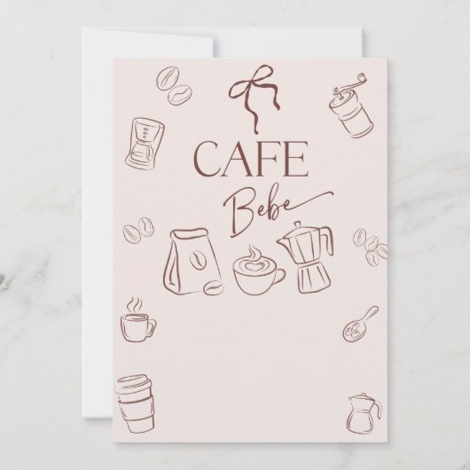 Coffee Theme Beige Bow Cafe Bebe Baby Shower 招待状 (裏面)