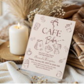 Coffee Theme Beige Bow Cafe Bebe Baby Shower 招待状