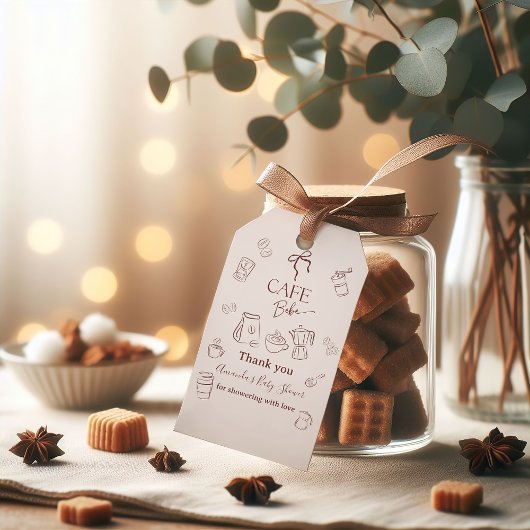 Coffee Theme Beige Cafe Bebe Brewing Baby Shower ギフトタグ
