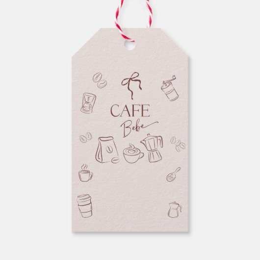 Coffee Theme Beige Cafe Bebe Brewing Baby Shower ギフトタグ (裏面)