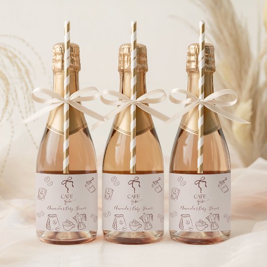 Coffee Theme Beige Cafe Bebe Brewing Baby Shower スパークリングワインラベル