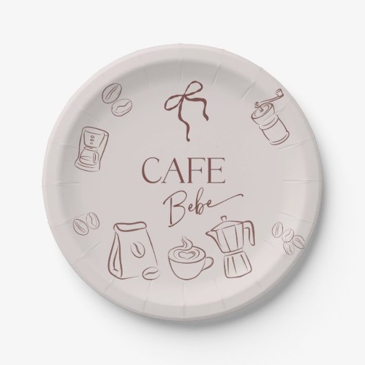 Coffee Theme Beige Cafe Bebe Brewing Baby Shower ペーパープレート (正面)