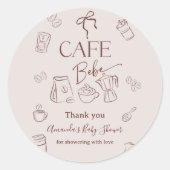 Coffee Theme Beige Cafe Bebe Brewing Baby Shower ラウンドシール (正面)